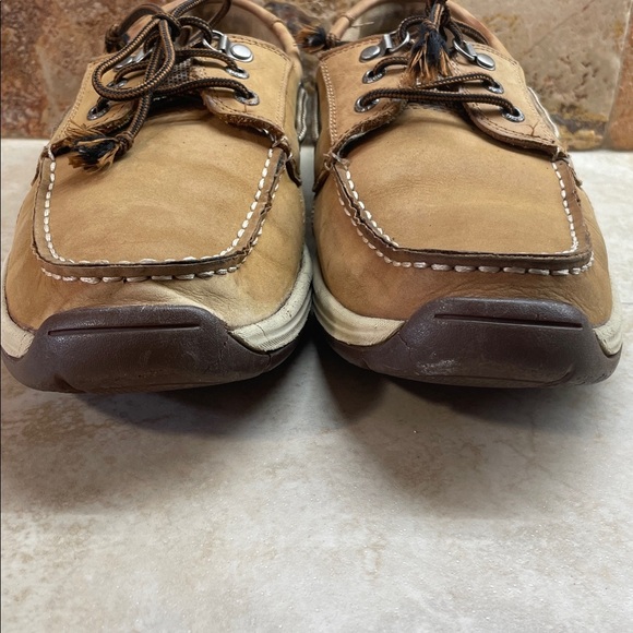 Sebago Helmsman Dark Tan Leather Boat Shoes Men’s 8M Moc Toe Deck Casual Lace - Picture 5 of 16